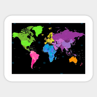 Bright World map listing capital cities Sticker